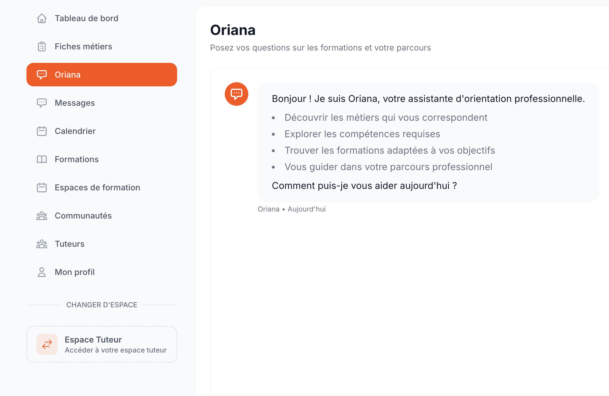 Interface d'Oriana